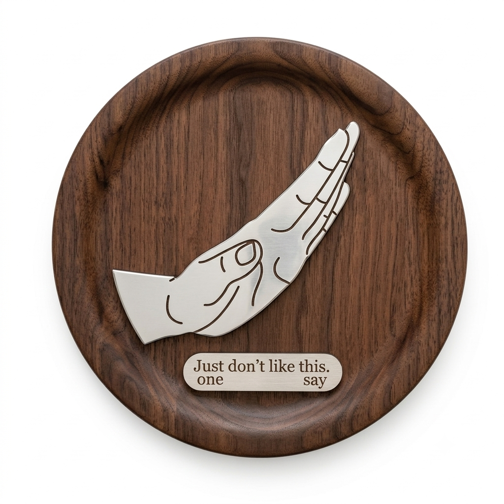 Handcrafted wooden hand gesture artwork